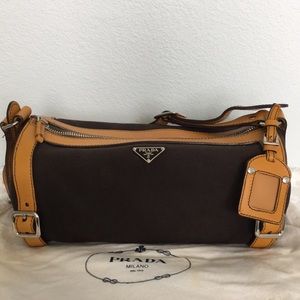 Prada Canvas and leather small shoulder bag